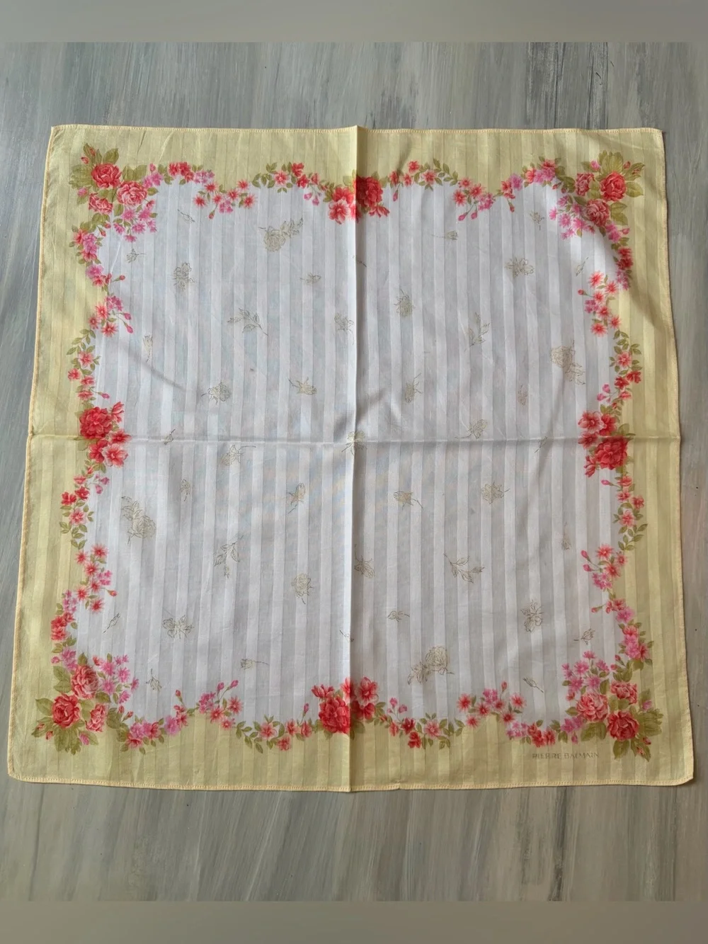 Pierre Balmain Paris French Luxury Vibrant Floral White & Yellow Scarf Bandana